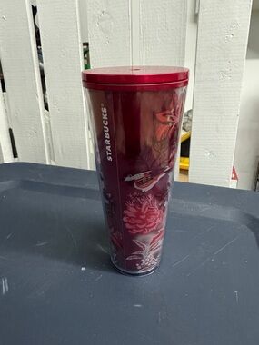 Starbucks Venti Holiday 2022 Red Marble 'Enchanted Forest Pearl’ Floral Tumbler